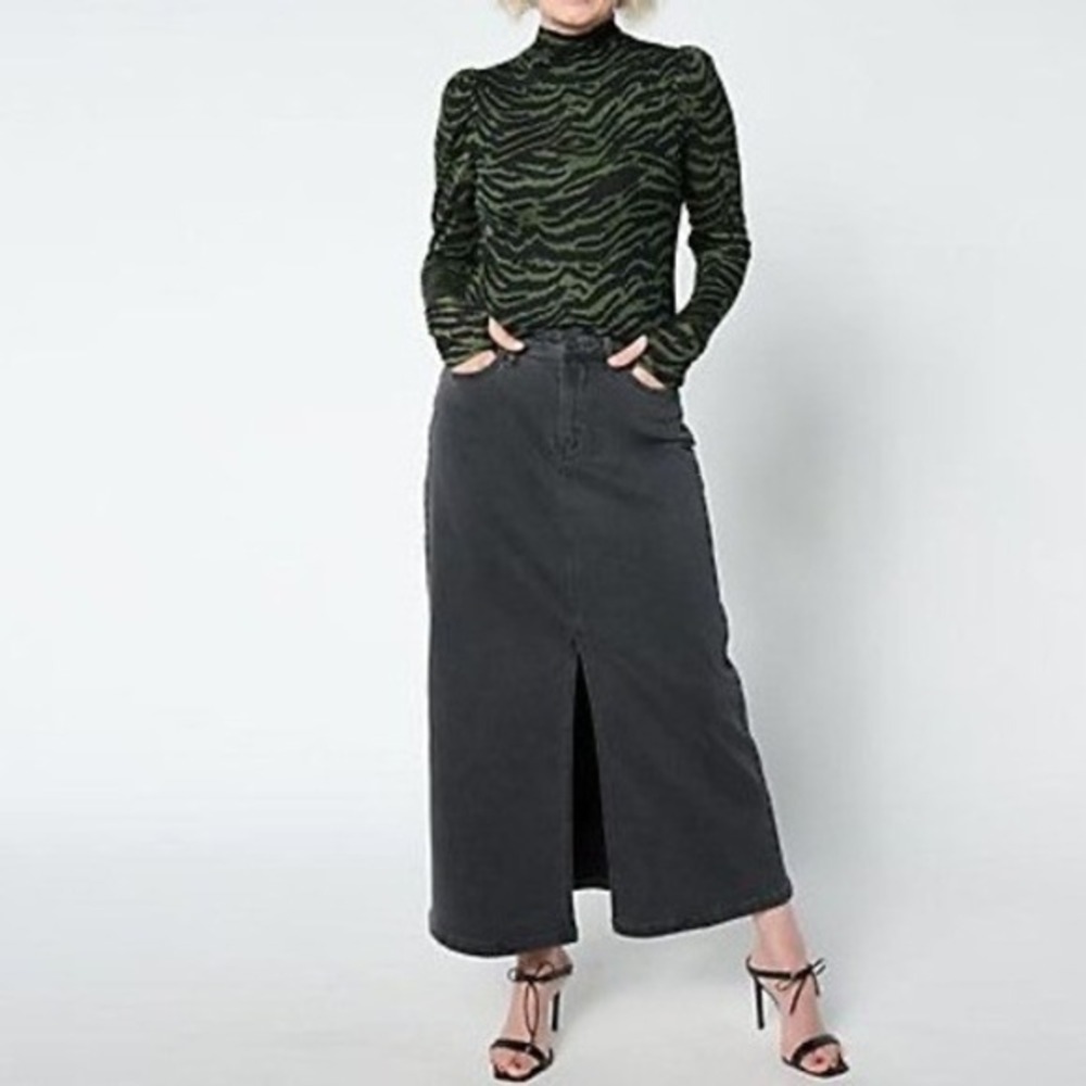 NYDJ High Rise Long Skirt With Front Slit Cloud Stone Size 8 New With‎ Tags